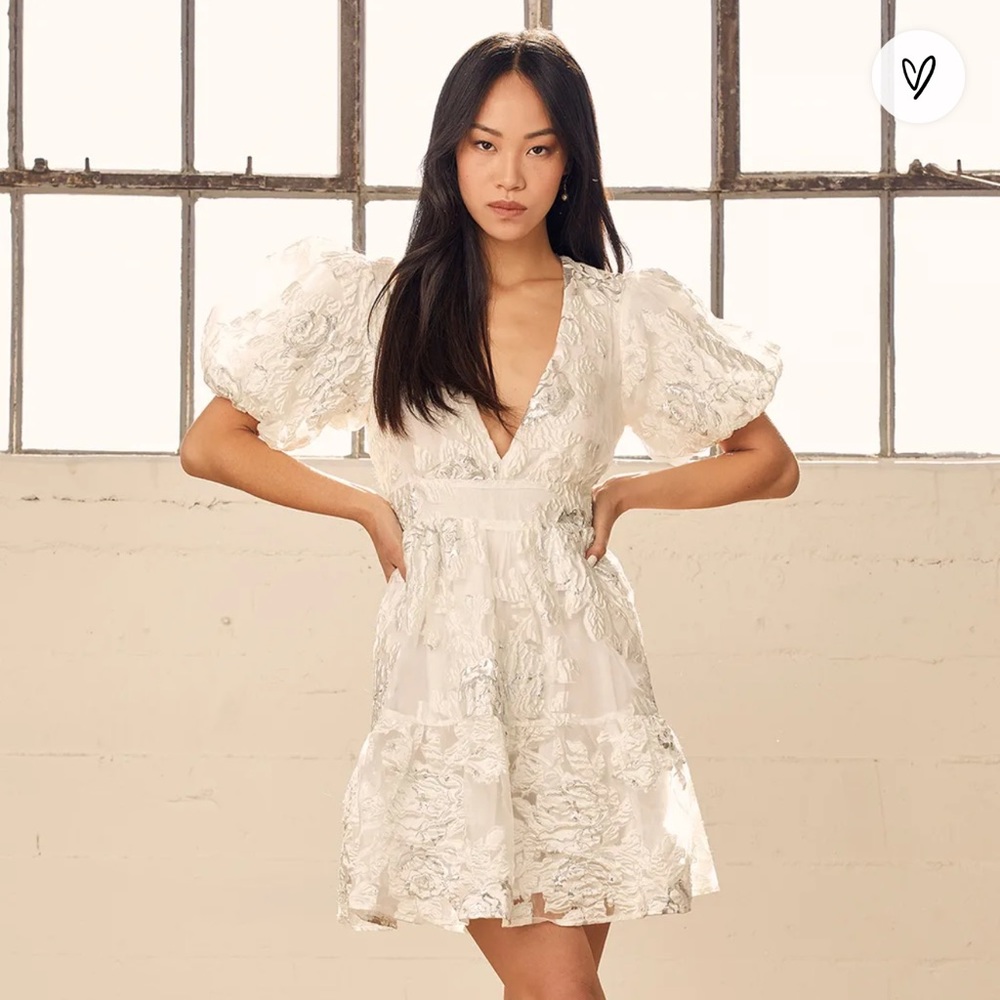 All I Ever Need White Floral Jacquard Mini Skater Dress